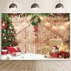 10x6.5ft Christmas Backdrop Snow Wooden Barn Door Xmas Trees Decorations Background Winter Snowflake Gifts Haystack Photography Banner Family New Year Gathering Party Photo Booth Props view 1