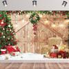 10x6.5ft Christmas Backdrop Snow Wooden Barn Door Xmas Trees Decorations Background Winter Snowflake Gifts Haystack Photography Banner Family New Year Gathering Party Photo Booth Props view 2