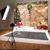 10x6.5ft Christmas Backdrop Snow Wooden Barn Door Xmas Trees Decorations Background Winter Snowflake Gifts Haystack Photography Banner Family New Year Gathering Party Photo Booth Props view 3