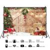 10x6.5ft Christmas Backdrop Snow Wooden Barn Door Xmas Trees Decorations Background Winter Snowflake Gifts Haystack Photography Banner Family New Year Gathering Party Photo Booth Props view 4