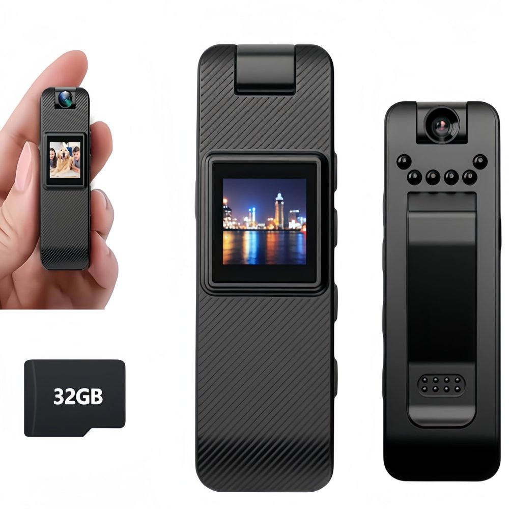 Action Camera ,Body Camera ,Mini Camcorder, Small Security Camera with Night Vision 0.85 Inch Display 180 Rotatable Lens, with Audio and Video Recording,Poket Cameras for Vlogging Police Outdoor