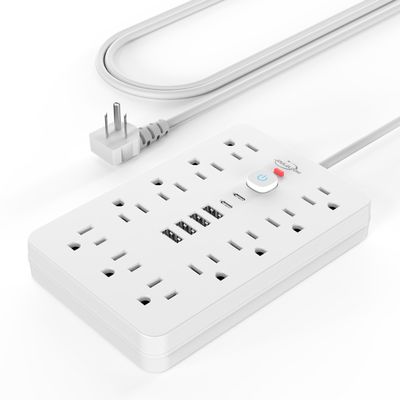 JouleLoom Power Strip Surge Protector with 11 Outlets, 4 USB and 2 USB C Ports, 5 Ft Extension Cord, Flat Plug, Wall Mount, Overload Protection Desk USB Charging Station for Home, OfficeWhite