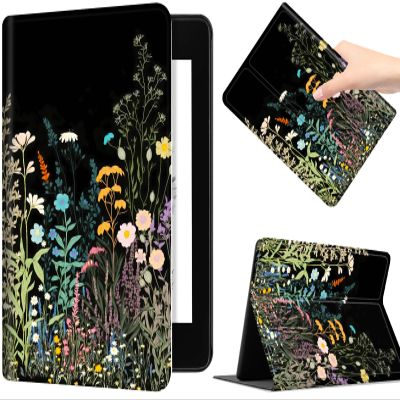 Slim Shell Case for 6.8" Kindle Paperwhite (11th Generation 2021) Kindle Paperwhite Signature Edition, Premium PU Leather Lightweight Auto Sleep/Wake Cover with Stand, Wildflowers