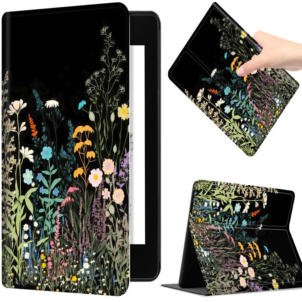 Slim Shell Case for 6.8" Kindle Paperwhite (11th Generation 2021)  Kindle Paperwhite Signature Edition, Premium PU Leather Lightweight Auto Sleep/Wake Cover with Stand, Wildflowers