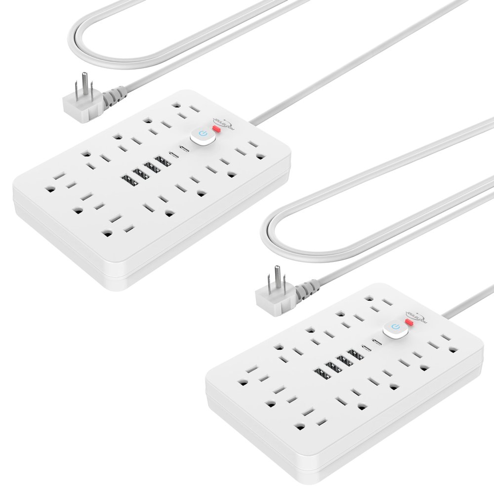 2 Pack JouleLoom Power Strip Surge Protector with 11 Outlets, 4 USB and 2 USB C Ports, 5 Ft Extension Cord, Flat Plug, Wall Mount, Overload Protection Desk USB Charging Station for Home, Office