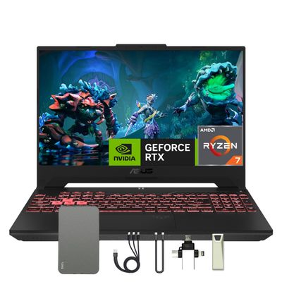 ASUS TUF A15 15.6" FHD 144Hz Gaming Laptop, AMD Ryzen 7-6800H, 16GB DDR5 RAM, 512GB PCIe SSD, GeForce RTX 3050 Ti 4GB, Windows 11 Pro, RGB Backlit Keyboard, Wi-Fi 6, Gray, 128GB Docking Station Set