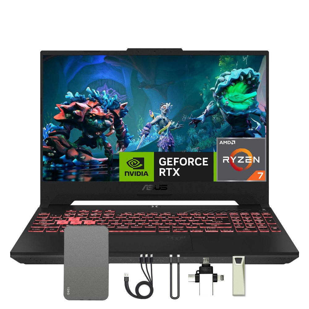 ASUS TUF A15 15.6" FHD 144Hz Gaming Laptop, AMD Ryzen 7-6800H, 16GB DDR5 RAM, 512GB PCIe SSD, GeForce RTX 3050 Ti 4GB, Windows 11 Pro, RGB Backlit Keyboard, Wi-Fi 6, Gray, 128GB Docking Station Set