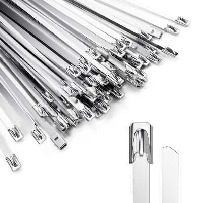 100 Pcs Metal Zip Ties 11.8 Inch, Heavy Duty 304 Stainless Steel Self-Locking Cable Ties, for Outdoor Fence, Cables, Pipes, Vehicles, Farms, Automotive Parts, Exhaust Wraps, Silver