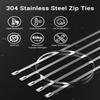 100 Pcs Metal Zip Ties 11.8 Inch, Heavy Duty 304 Stainless Steel Self-Locking Cable Ties, for Outdoor Fence, Cables, Pipes, Vehicles, Farms, Automotive Parts, Exhaust Wraps, Silver view 2