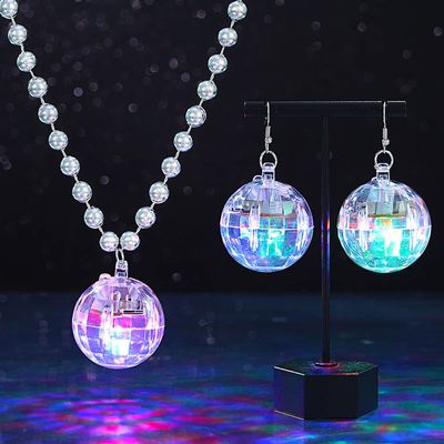 Sixexey Light Up Disco Ball Necklace Set LED Disco Necklace for Women