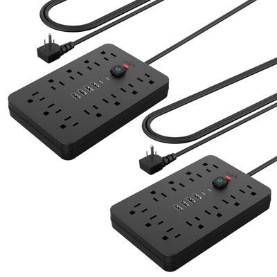 2 Pack JouleLoom Power Strip Surge Protector with 11 Outlets, 4 USB and 2 USB C Ports, 5 Ft Extension Cord, Flat Plug, Wall Mount, Overload Protection Desk USB Charging Station for Home, Office
