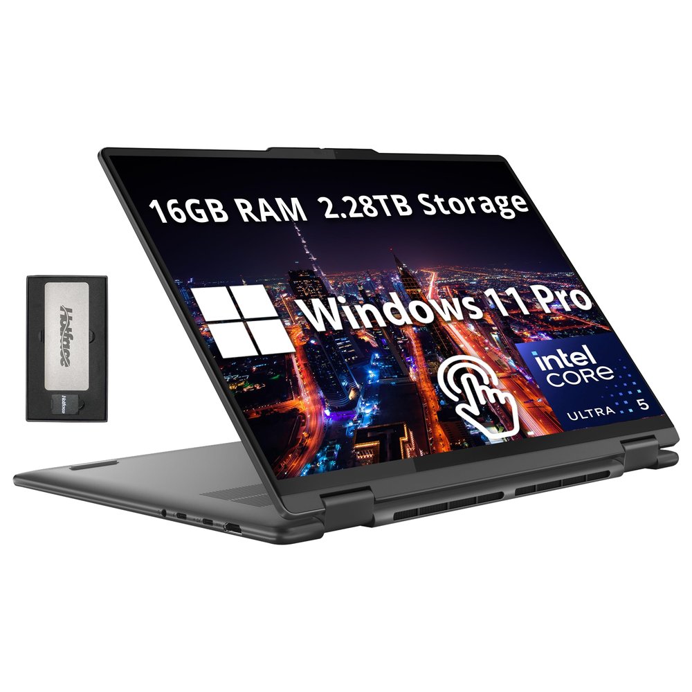 Lenovo Yoga 7i 2-in-1 16" 2K Touchscreen Laptop, Intel Ultra 5 125U, 16GB LPDDR5X, 2.28TB Storage(2TB SSD +288GB Docking Station Set), Backlit Keyboard, Fingerprint Reader, WiFi 6E, Win 11 Pro, Grey