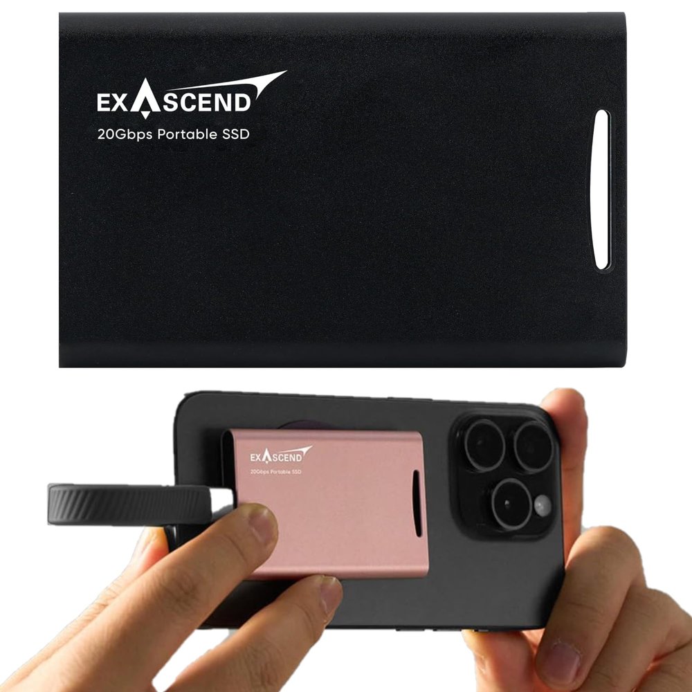 Exascend Element Portable SSD 4TB / 2TB / 1TB, 20Gbps External Solid State Drive, up to 2,000 MB/s, Magnetic Mount, Supports 4K ProRes 60fps Direct Recording (Black, 1, TB)