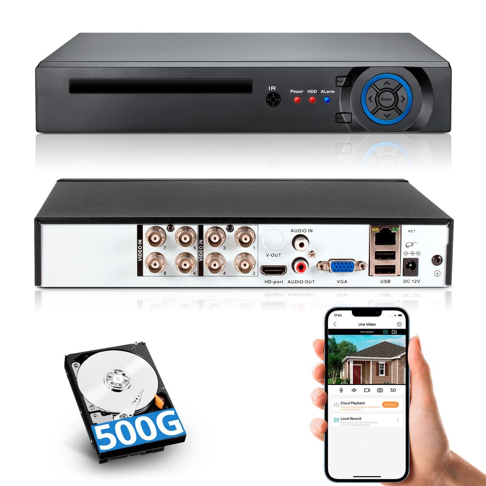 Fuers H.265+ 5MP 8 Channel CCTV DVR Recorder with 500G HDD, Face Detection, Alert Push, Hybrid Capability 6-in-1(XVI/AHD/CVBS/TVI/CVI/IPC) 2592p HD Surveillance DVR for Security Camera