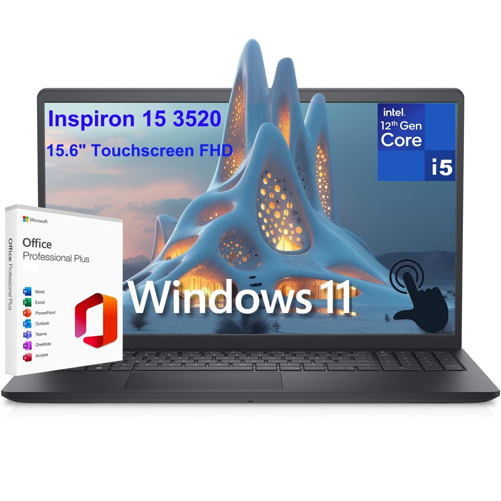 Dell Inspiron 15 3520 3000 15.6" Touchscreen FHD Laptop Computer, 12th Gen Intel 10-Core i5-1235U (Beat i7-1195G7), 16GB DDR4 RAM, 1TB PCIe SSD, WiFi, Windows 11 S, Microsoft Office Annual License