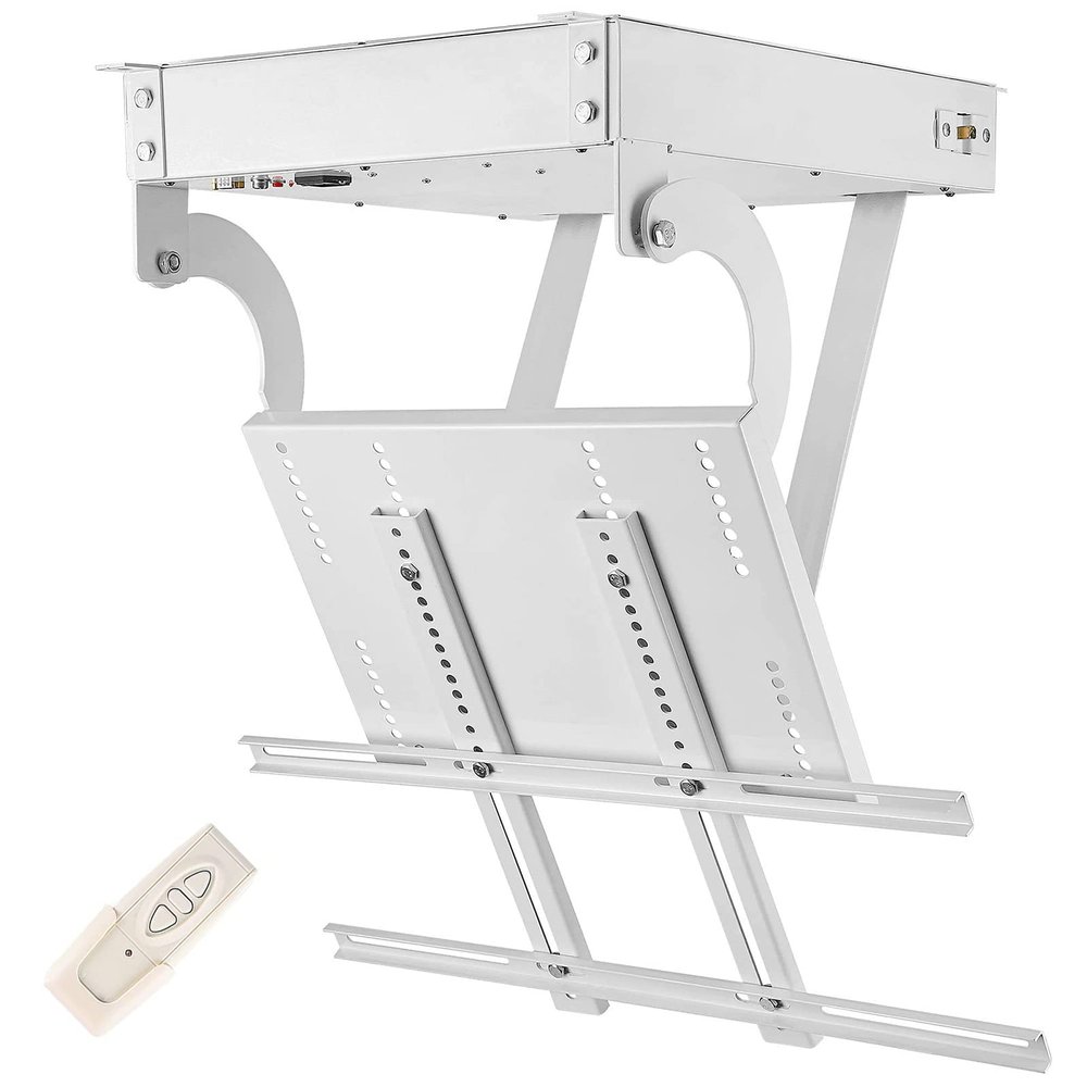 KJLYLPP Electric Ceiling TV Mount, Motorized TV Bracket for 24-75 Inch Screens TV with Remote Control, Telescopic Electric TV Lift, TV Wall Mount, 0-90 Flip Down, Up to 132 lbs