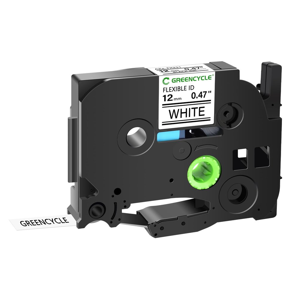 GREENCYCLE Compatible for Ptouch Label Maker Tape TZe-FX231 TZ-FX231 12mm 0.47'' Laminated White TZe TZ Flexible-ID Cable Wire Label Tape for PT-D210 PT-D220 PT-H110 PT-D400