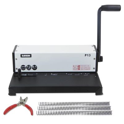 RAYSON P13 Manual Coil Binding Machine | Adjustable Side Margin | 12 Sheet Punch Capacity | Binds Up to 440 Sheets | Heavy-Duty Coil Crimping Pliers Included