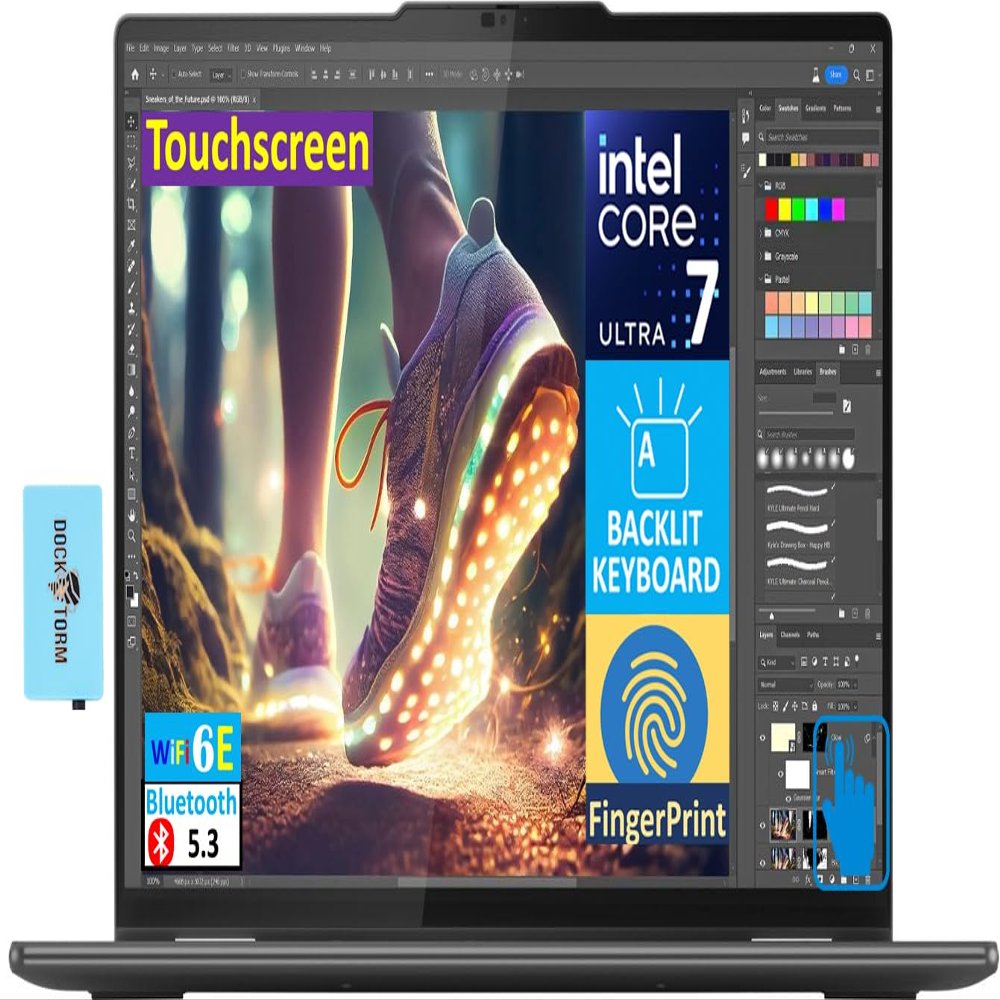 Lenovo Yoga 7i 2-in-1 Business Laptop 16.0" Touch FHD + IPS (Intel Core Ultra 7 155U (Beats i7-1335U), 16GB LPDDR5X, 1TB SSD, Backlit KYB, FP Reader, 2 Thunderbolt 4, Win11P) w/AI Copilot & DKZ Hub