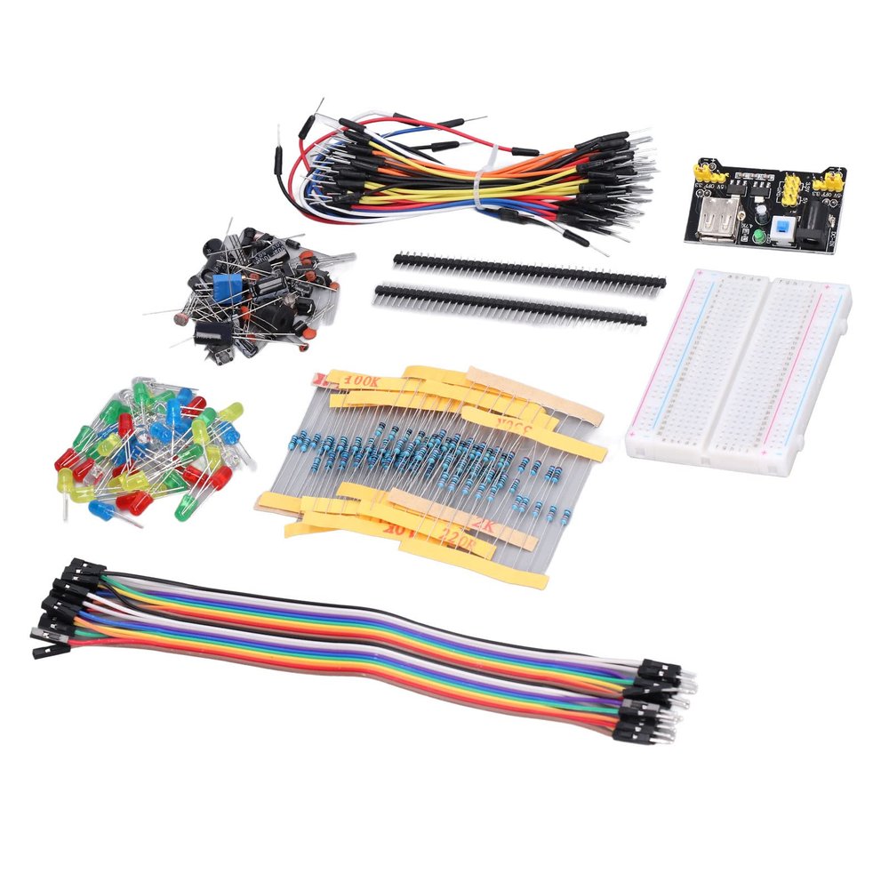 Electronic Starter Kit, Electronics Component Fun Kit Breadboard Jumper Wires Resistors Capacitors LEDs Set for and Other Micro Controller Projects