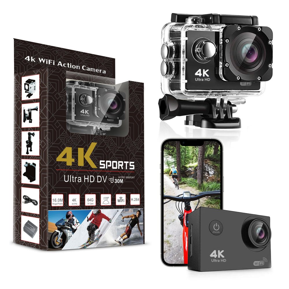 Pro Xtreme 4K Action Camera - Ultra HD Waterproof Camera Video Camera with Wi-Fi, 170 Wide Angle Lens, Image Stabilization, Multiple Mounting Options - Perfect Underwater Camera Snorkeling