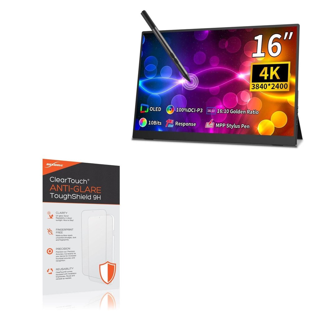 BoxWave Screen Protector Compatible with Magedok 4k OLED Touchscreen Portable Monitor (16 in) - ClearTouch Anti-Glare ToughShield 9H (2-Pack), Anti-Glare 9H Tough Flexible Film Screen Protector