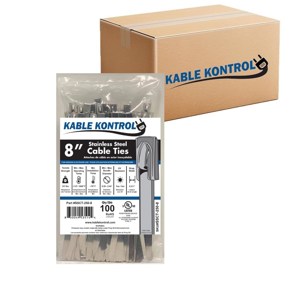 Kable Kontrol Metal Zip Ties 8 Inch 3000 Pcs, 350 Lbs Tensile Strength, Bulk Pack, Self-locking Multi-Purpose 304 Stainless Steel Heavy Duty Cable Ties Ideal for Exhaust Wrap, Outdoor and Indoor Use