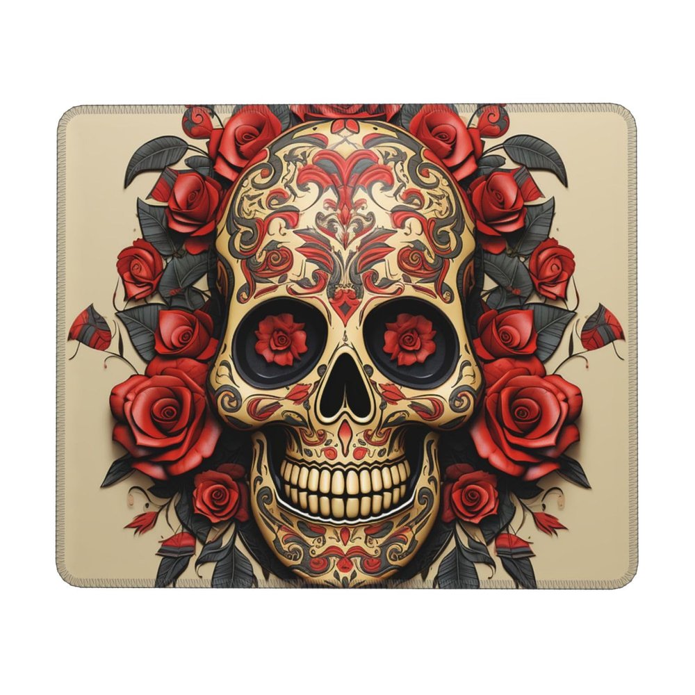 Mousepad Small MouseMat with Anti-Slip Rubber Base Red Rose Sugar Skull MousePads for Man Woman Computer Mousepad for Wireless Mouses Keyboard Mat Gaming Desk Pad for Home 8.3 x 10.3 in