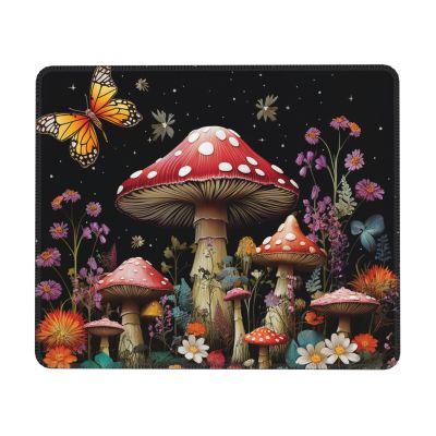 Mousepad Small MouseMat with Anti-Slip Rubber Base Mushrooms and Butterflies MousePads for Man Woman Computer Mousepad for Wireless Mouses Keyboard Mat Gaming Desk Pad for Home 8.3 x 10.3 in
