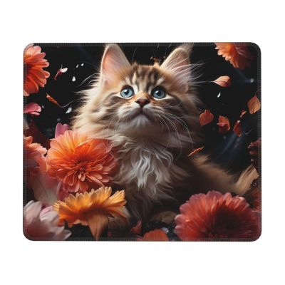 Mousepad Small MouseMat with Anti-Slip Rubber Base Images of Cats and Flowers MousePads for Man Woman Computer Mousepad for Wireless Mouses Keyboard Mat Gaming Desk Pad for Home 7 x 8.6 in