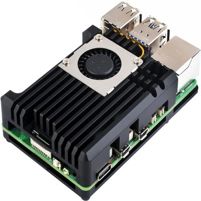 Aluminium Alloy Case (H) for Raspb Pi 5, with Temperature-Controlled Blower Fan (PI5-CASE-H)