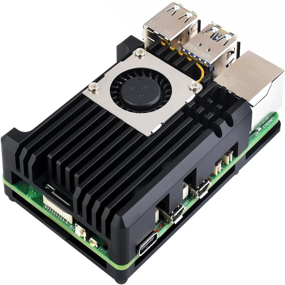 Aluminium Alloy Case (H) for Raspb Pi 5, with Temperature-Controlled Blower Fan (PI5-CASE-H)