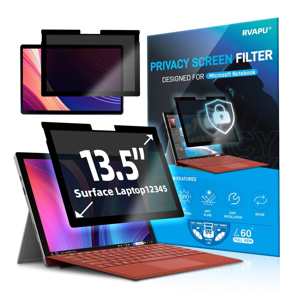 RVAPU Laptop Privacy Screen Protector for Microsoft Surface Laptop1/2/3/4/5/6 13.5 inch Fully Removable Anti Spy Anti Glare Blue Light Filter Reusable Anti Peek Privacy Screen