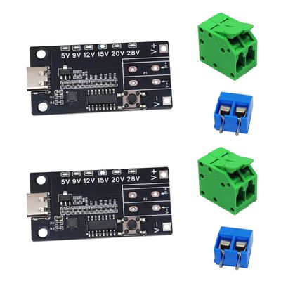 2PCS USB-C PD3.0/3.1 QC Trigger Module Female Input 5V 9V 12V 15V 20V 28V 5A Adjustable Voltage Power PD Sink Board Module Power Trigger with Indicator