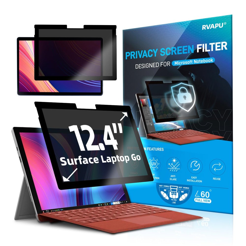 RVAPU Privacy Screen for Microsoft Surface Laptop Go 12.4 inch Protector Fully Removable Anti Spy Anti Glare Blue Light Filter Reusable Anti Peek Laptop Privacy Screen