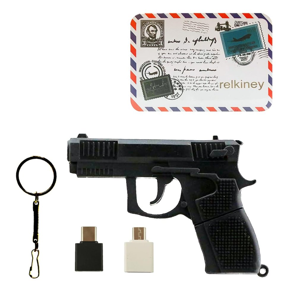 USB Flash Pen Drive Cartoon Cute Pendrive Data Storage Thumb Memory Stick Funny Gift with USB Converter Adapter Gun Shape Revolver 4GB