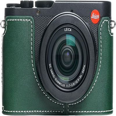 BMAOLLONGB D-Lux 8 Camera Case, Handmade Genuine Real Leather Half Camera Case Bag Cover for Leica D-Lux 8 Camera Bottom Opening Version + Hand Strap (Green)