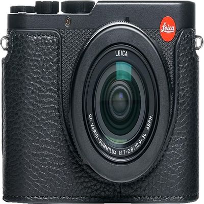 BMAOLLONGB D-Lux 8 Camera Case, Handmade Genuine Real Leather Half Camera Case Bag Cover for Leica D-Lux 8 Camera Bottom Opening Version + Hand Strap (Black Thread)