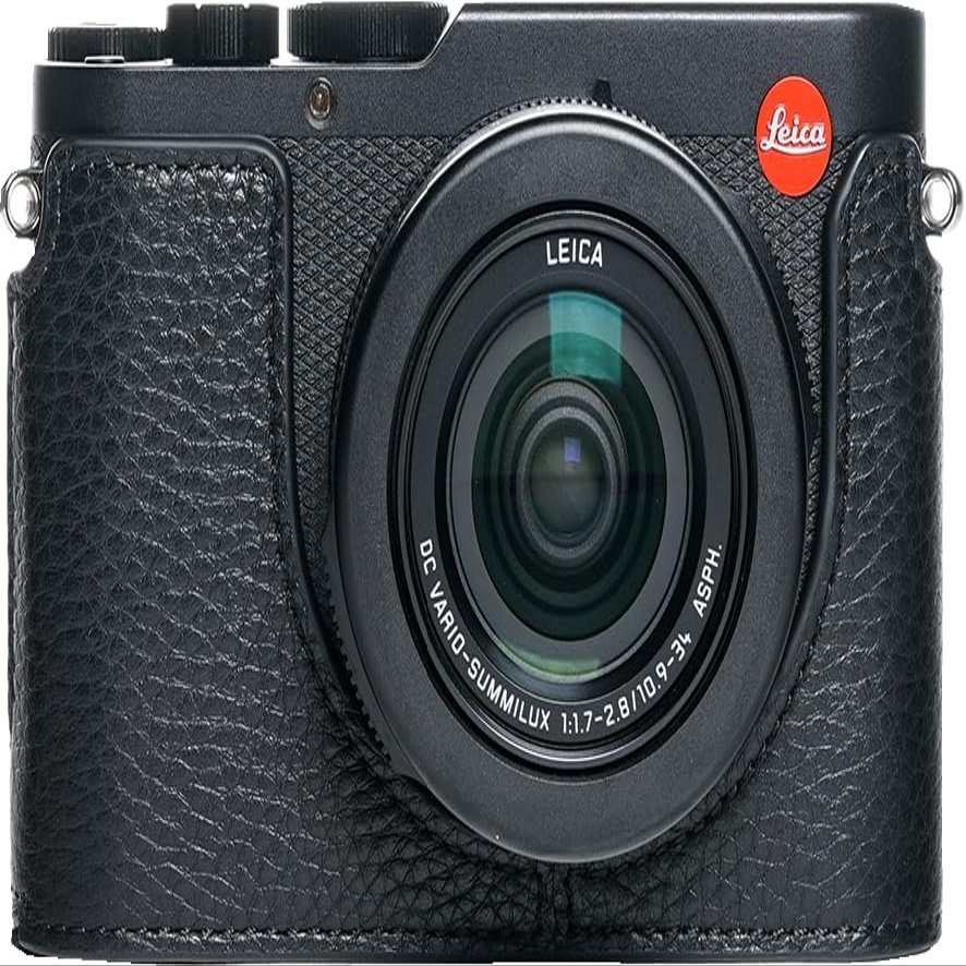 BMAOLLONGB D-Lux 8 Camera Case, Handmade Genuine Real Leather Half Camera Case Bag Cover for Leica D-Lux 8 Camera Bottom Opening Version + Hand Strap (Black Thread)