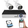8CH Wired Security Camera System,H.265+ Surveillance Video Recorders with 2 x 2592P 5MP Wired IP66 Bullet Cameras,for Indoor Outdoor Use,500G HDD Included, Email Alert,Mobile APP & PC Remote view 1
