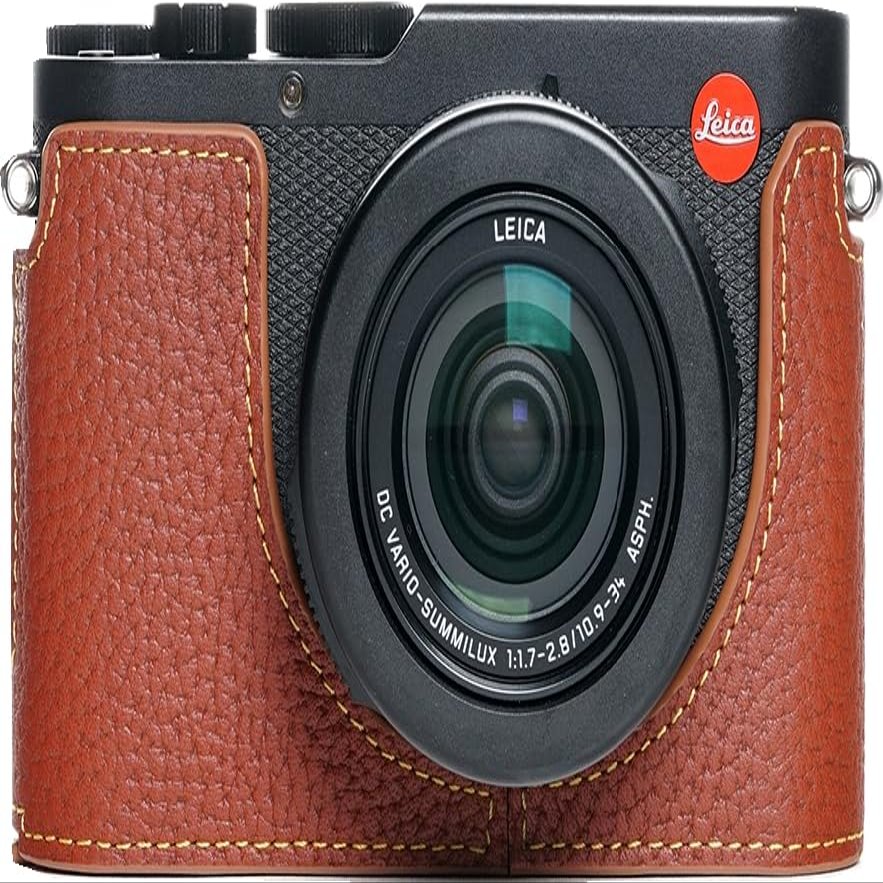 BMAOLLONGB D-Lux 8 Camera Case, Handmade Genuine Real Leather Half Camera Case Bag Cover for Leica D-Lux 8 Camera Bottom Opening Version + Hand Strap (Brown)