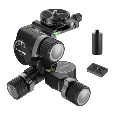 NEEWER 3 Way Geared Tripod Head with 360 Pan Arca Type QR Plate, Millimeter Micro Adjustment, Aluminum Alloy 3 Axis Pan Tilt Head with Quick Switch Large & Fine Dual Modes, Max Load 13.2lb/6kg, TH16