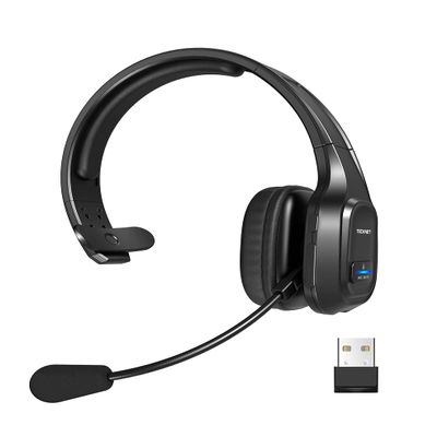 TECKNET Trucker Bluetooth Headset, Trucker Bluetooth Headphones with Microphone AI Noise Canceling Wireless On Ear Headset, Hands Free Wireless Headset for Cell Phone Computer Office Home (Black)