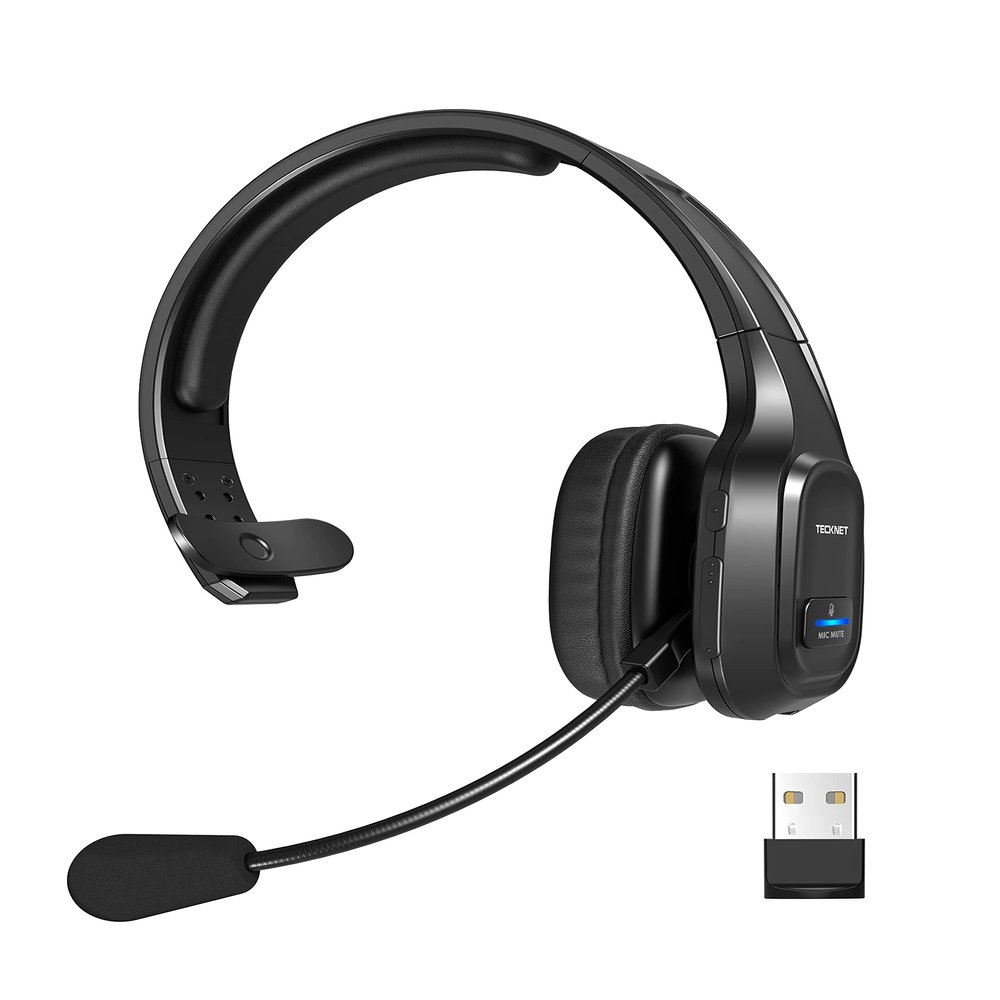 TECKNET Trucker Bluetooth Headset, Trucker Bluetooth Headphones with Microphone AI Noise Canceling Wireless On Ear Headset, Hands Free Wireless Headset for Cell Phone Computer Office Home (Black)