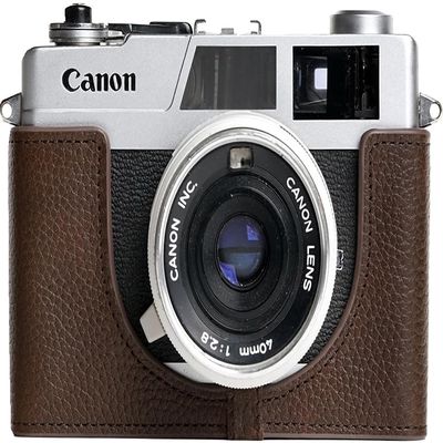 BMAOLLONGB for Canonet 28 Case, Handmade Genuine Real Leather Half Camera Case Bag Cover for Canon Canonet 28 Film Camera With Hand Strap (Coffee)