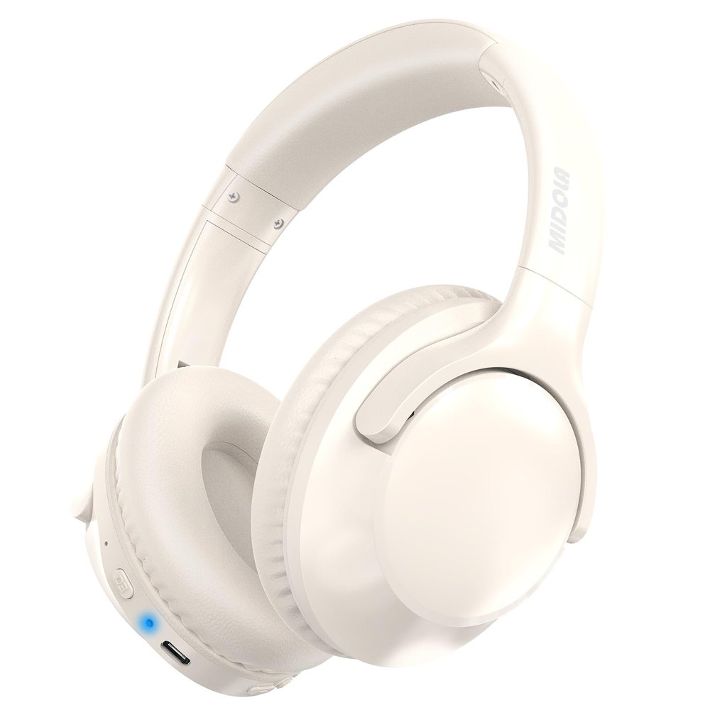 MIDOLA Bluetooth Headphones Over Ear 68H Playtime 6 EQ Wireless Headset with Microphone HiFi Stereo Foldable Lightweight Deep Bass for Travel Home Office Cellphone Milk White