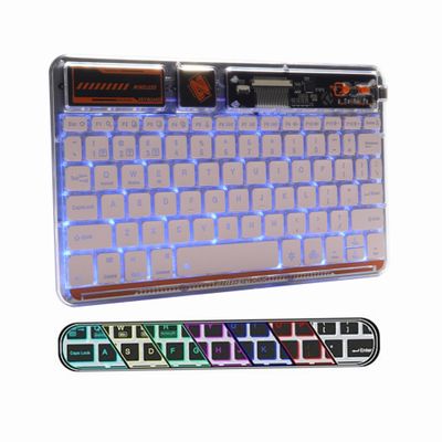 Bluetooth Keyboard for iPad, Wireless Keyboard for PC, Tablet, Phone, Computer - Rechargeable, Portable, Multi-Device RGB Backlit, Compatible with iOS, Android, Windows - Transparent Pink