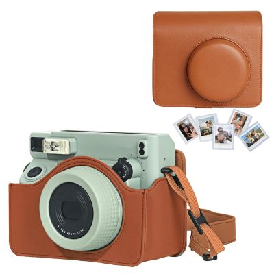 WOGOZAN Wide 400 Instant Film Protective Case with Fujifilm Wide 400 Instant Film Camera, PU Leather Camera Bag with Wide Magnetic Picture Frames 5 PCS, Adjustable Strap - Brown (No Camera)
