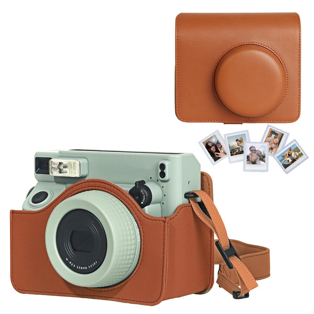 WOGOZAN Wide 400 Instant Film Protective Case with Fujifilm Wide 400 Instant Film Camera, PU Leather Camera Bag with Wide Magnetic Picture Frames 5 PCS, Adjustable Strap - Brown (No Camera)