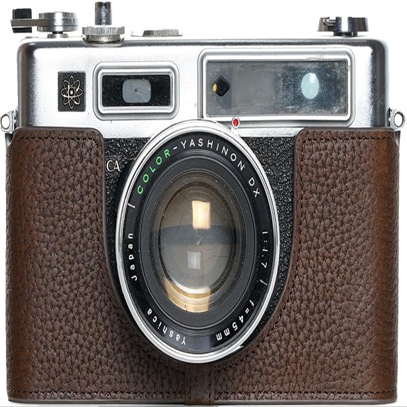 BMAOLLONGB Electro 35 GSN Case, Handmade Genuine Real Leather Half Camera Case Bag Cover for Yashica Electro 35 GSN Film Camera With Hand Strap (Coffee)